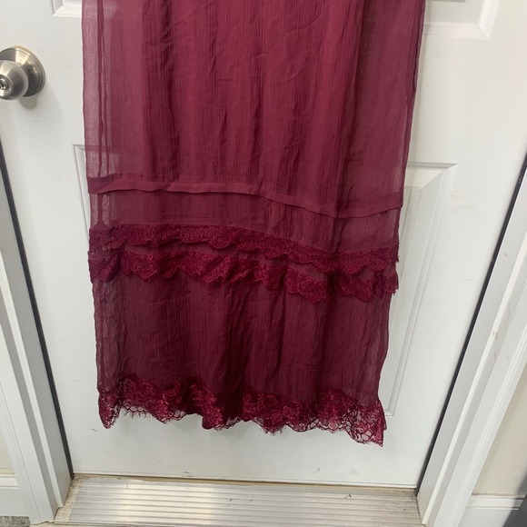 Sundance Red Burgundy Lace Trim tiered Midi‎ Dress Flapper Size 8 wedding guest - Picture 4 of 8